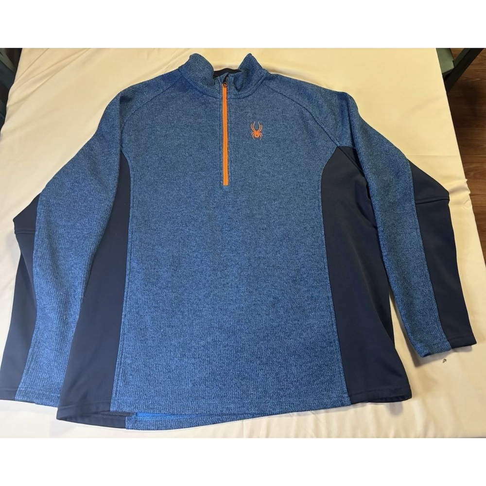 Souder Men’s Quarter Zip Fleece Blue XXL Orange Logo Ski Activewear
